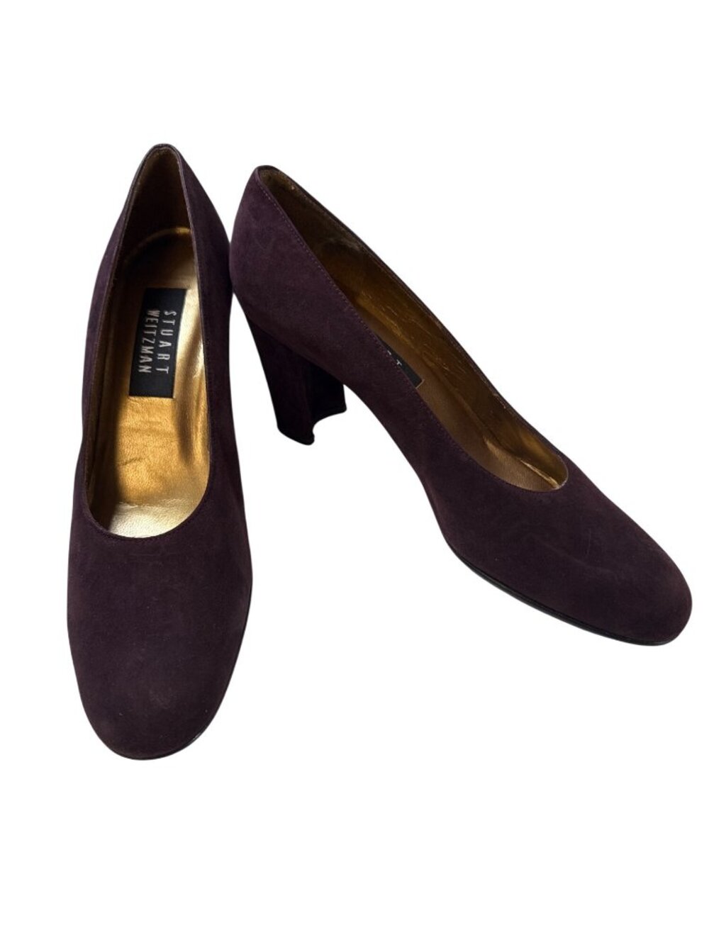 STUART WEITZMAN Suede Block Heel Scraper Pumps~Size 7.5 AA~Deep Purple L19 04